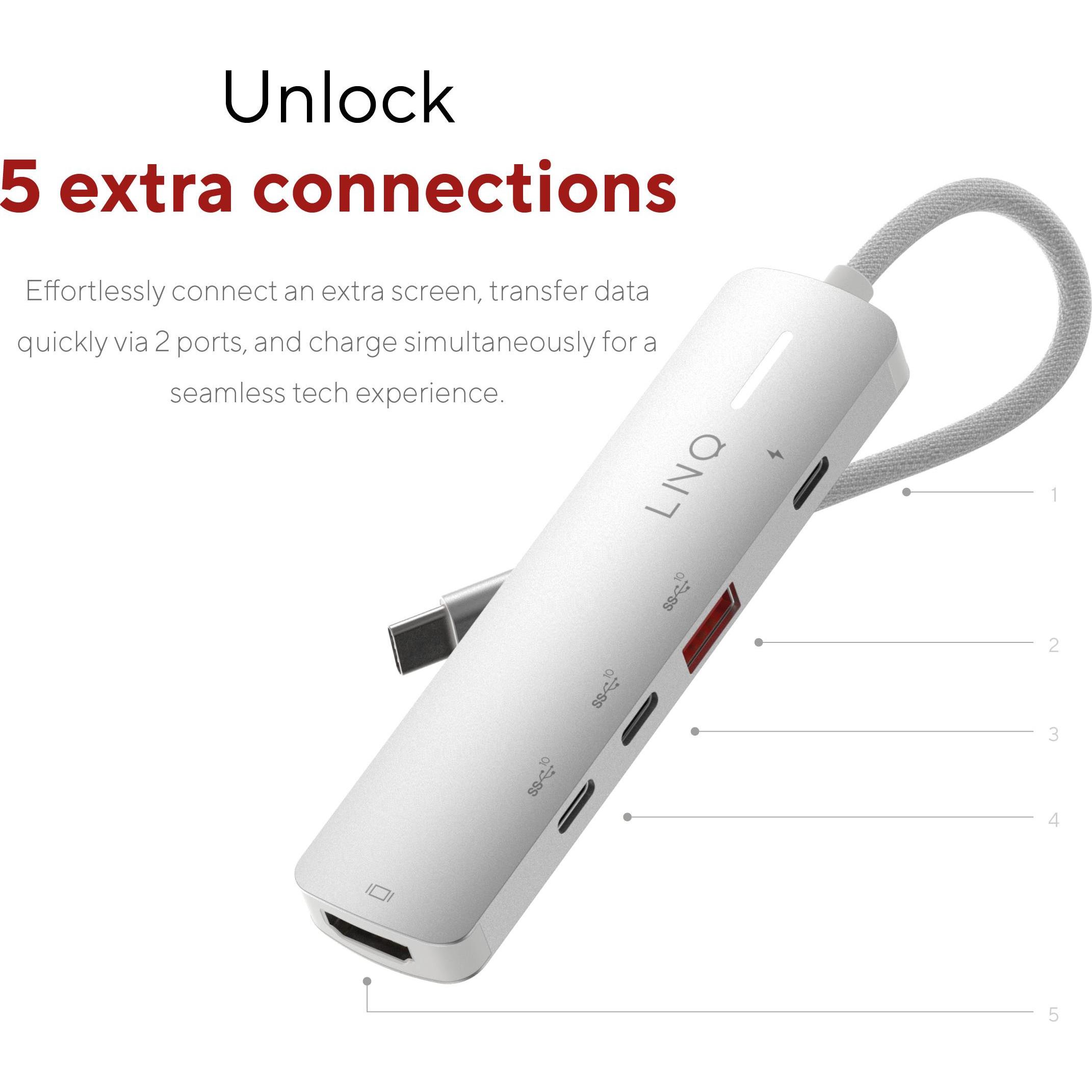 Thumbnail - Linq Connects 49031 5in1 PRO USB-C Multiport Hub 140W (USB-C, 5 Ports), Dockingstation + USB Hub, Grau