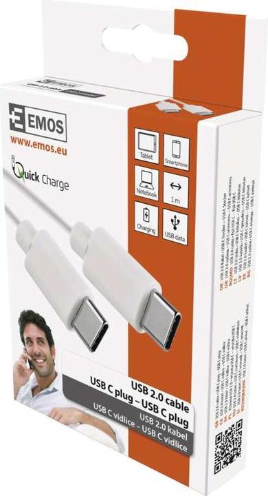 Immagine prodotto Emos Cavo USB 2.0 C maschio - USB 2.0 C maschio 1m, bianco (1 m, USB 2.0, 60 W)