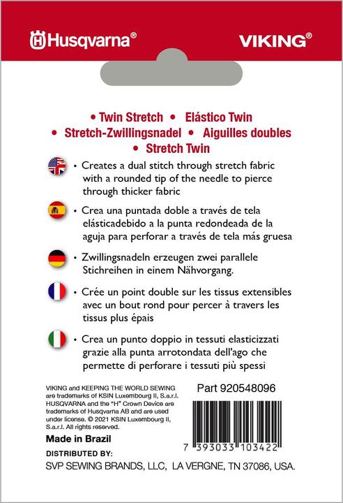 Immagine prodotto Husqvarna Ago doppio Stretch 75/11, larghezza 4,0 mm