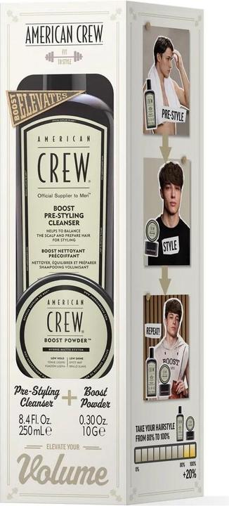 Actual product image American Crew Boost Duo Set with Pre-Styling Cleanser 250ml and Boost Powder (Liquid shampoo, 250 ml)