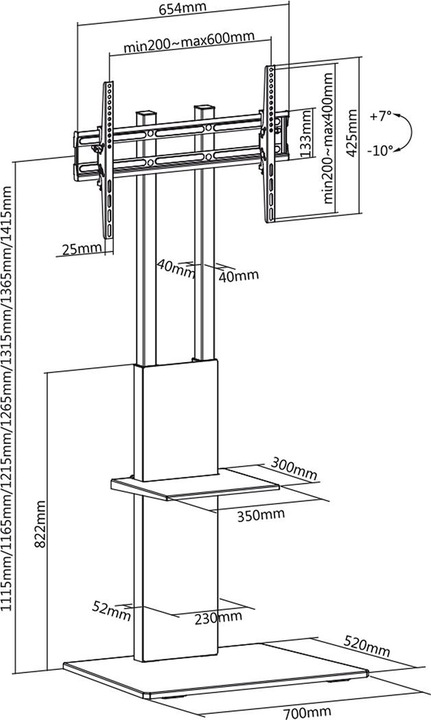 Produktbild Maclean MC-865 Professioneller moderner TV-Bodenständer mit einer Ablage für 37-Zoll-70-Zoll-Bildschirme, ma (70", 40 kg)