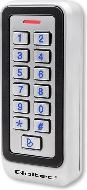 Actual product image Qoltec 52442 Code lock RHEA su RFID reader Code Card key fob Doorbell IP68 EM