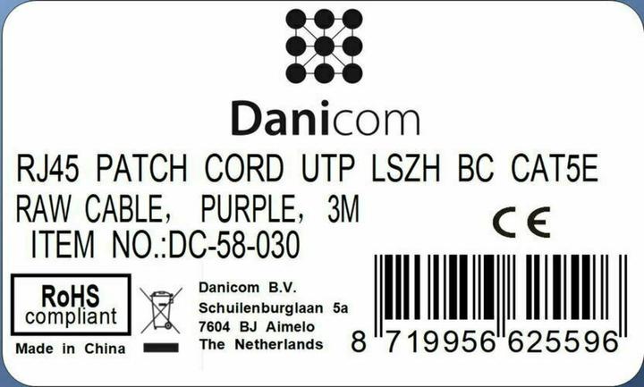 Produktbild Dsit CAT5e Netzwerkkabel, U/UTP, 3 meter, Viollett, 100% Kupfer (U/UTP, UTP, CAT5e, 3 m)