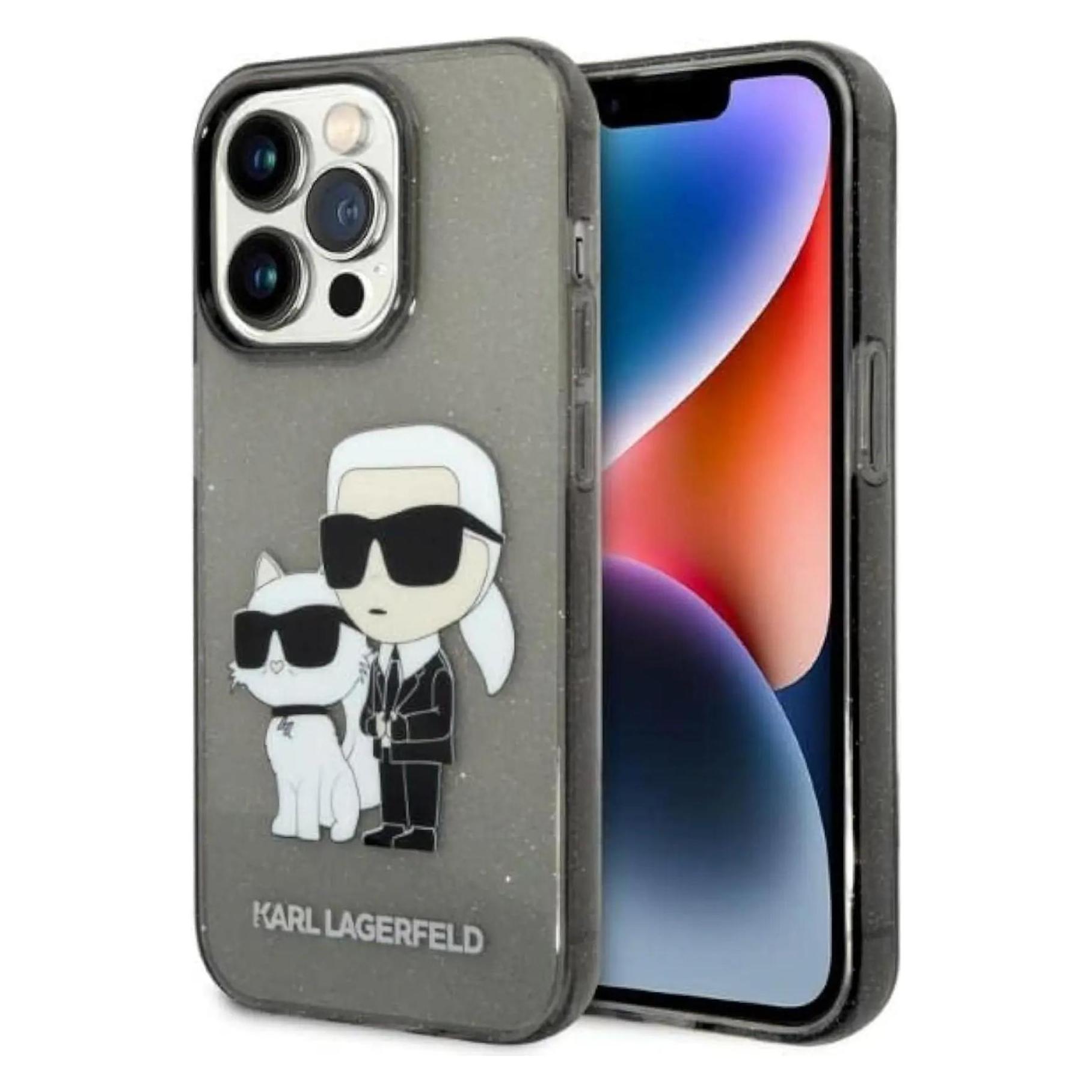 Karl Lagerfeld IPhone 14 Pro Max Iml Glitter Karl And Choupette Nft Case (Apple IPhone 14 Pro Max), Smartphone Hülle, Transparent