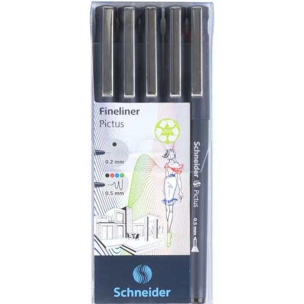 Schneider, Schreibstifte, Pictus Fineliner-Set schwarz 5 St. (Schwarz, 5 x)