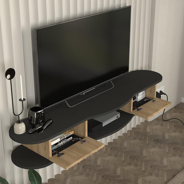 Produktbild En.Casa TV-Lowboard hängend Nyskiri 150x35x19 cm Anthrazit/Eicheoptik