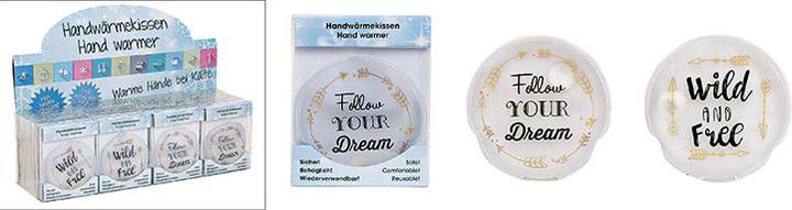 Immagine prodotto G. Wurm Scaldino tascabile con le scritte -Selvaggio e libero- + -Segui il tuo sogno, assortiti