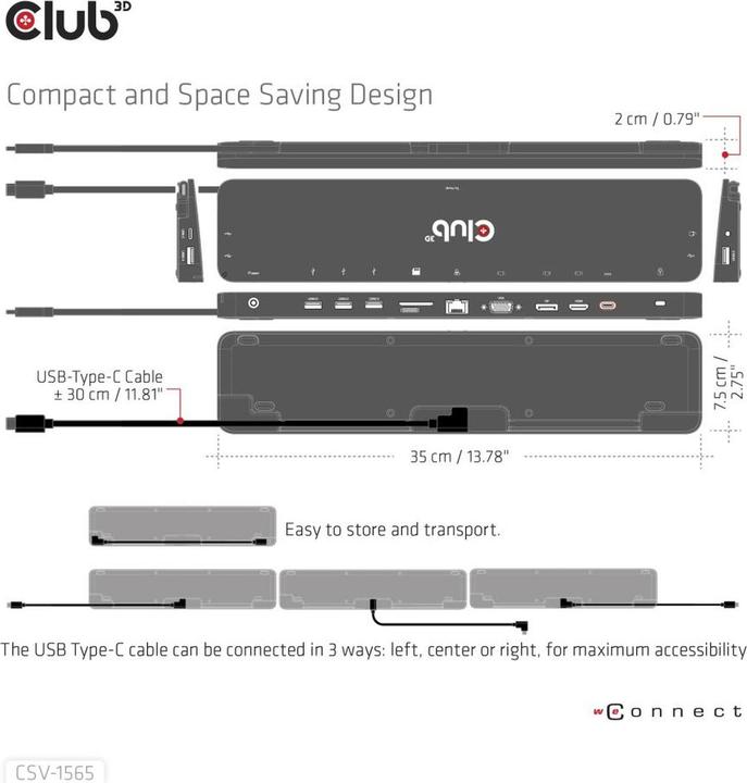 Immagine prodotto Club 3D Club3D ChargingDock USB-C ->5xUSB3/DP/HDMI/VGA/LAN (USB-C, 7 porte)