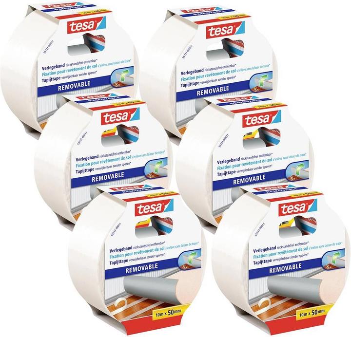 Actual product image tesa 6x REMOVABLE installation tape, double-sided adhesive tape, residue-free removal, pack of six (50 mm)