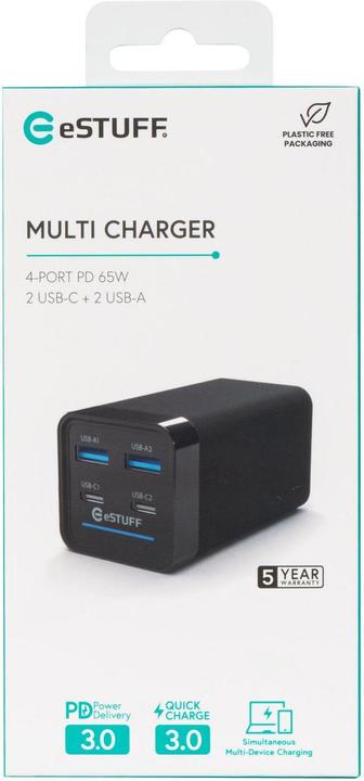 Produktbild eSTUFF Multi charger PD65W 2C+2A (65 W, 4 Ports)