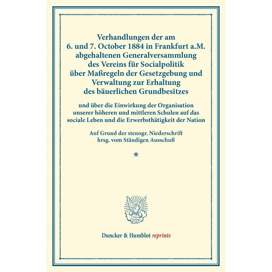 Verhandlungen der am 6. und 7. October 1884 in Frankfurt a.M. abgehaltenen Generalversammlung des Ve, Fachbücher von Ver...