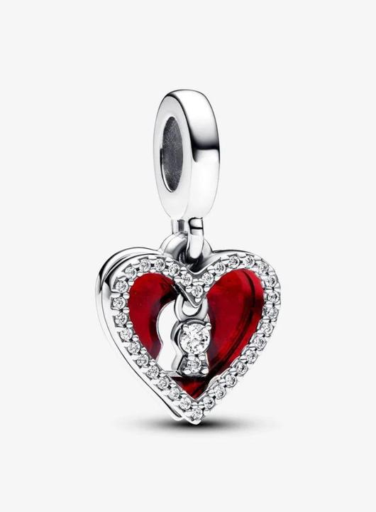 Immagine prodotto Pandora Ciondolo doppio con cuore rosso e buco della serratura (Argento 925, Smalto)