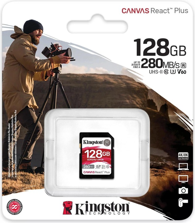 Image du produit Kingston Canvas React Plus (128 Go, SDXC, U3, UHS-II)
