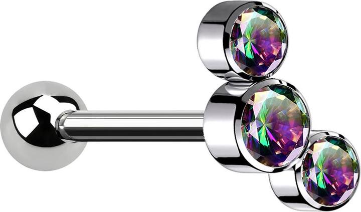 Actual product image Star Piercing Micro Barbell Innengewinde silber mit Kugel und drei Kristalle dunkel multicolor (without brass, Titanium)