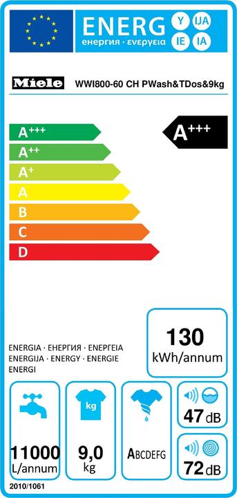 Etichetta energetica Miele WWI800-60 CH LI (9 kg, A sinistra)