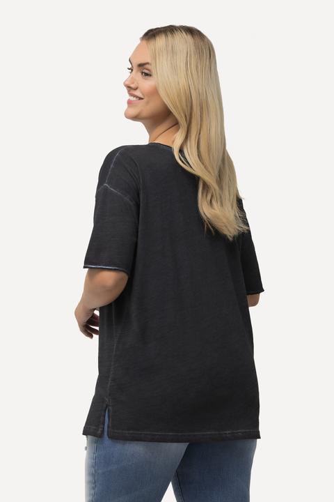 Immagine prodotto Ulla Popken T-shirt dal taglio oversize con tintura a freddo, scollo a V e mezze maniche (42, 44)
