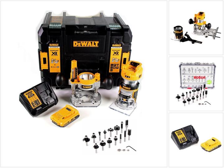 DeWalt DCW 604 D1 Akku Kombifräse 18V 55mm + 1x Akku 2,0 Ah + 1x Schnellladegerät + Bosch 18 teilige