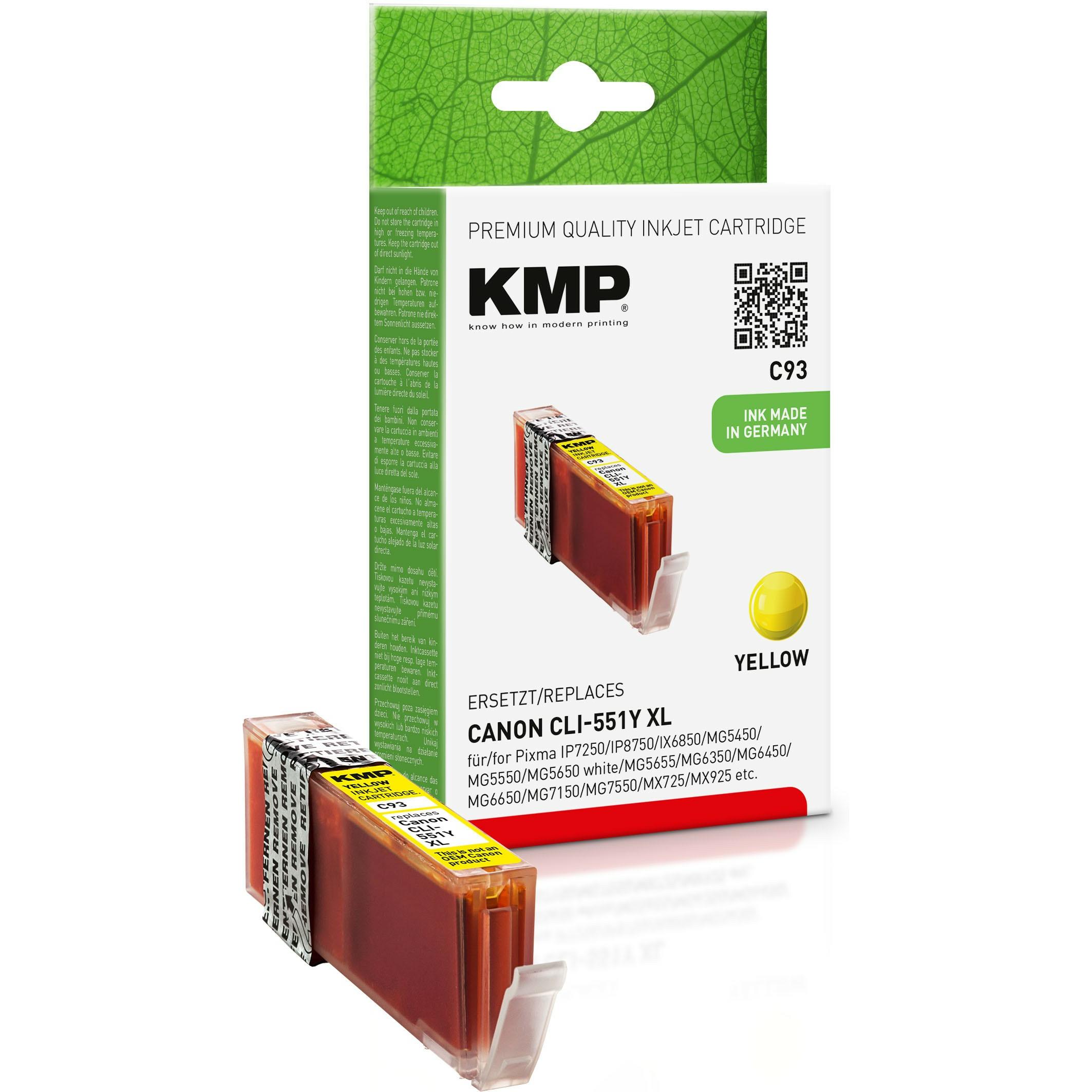 Thumbnail - KMP, Druckerpatrone, C93 Tintenpatrone yellow komp. mit Canon CLI-551 Y XL (Y)