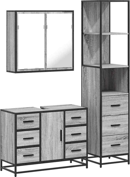 Produktbild VidaXL 3-tlg. Badmöbel-Set Grau Sonoma Holzwerkstoff Badezimmermöbel-Set