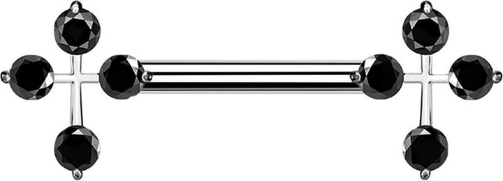 Produktbild Star Piercing Barbell silber Kreuz mit Kristall schwarz (Messing, Chirurgenstahl 316L)