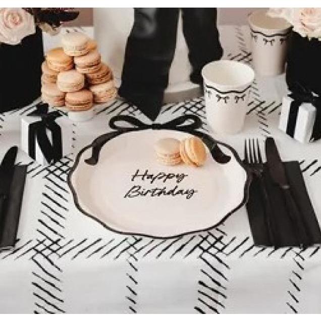 Thumbnail - Partydeco, Einweggeschirr, Pappteller „18“ – Creme mit Schleife (1 x)