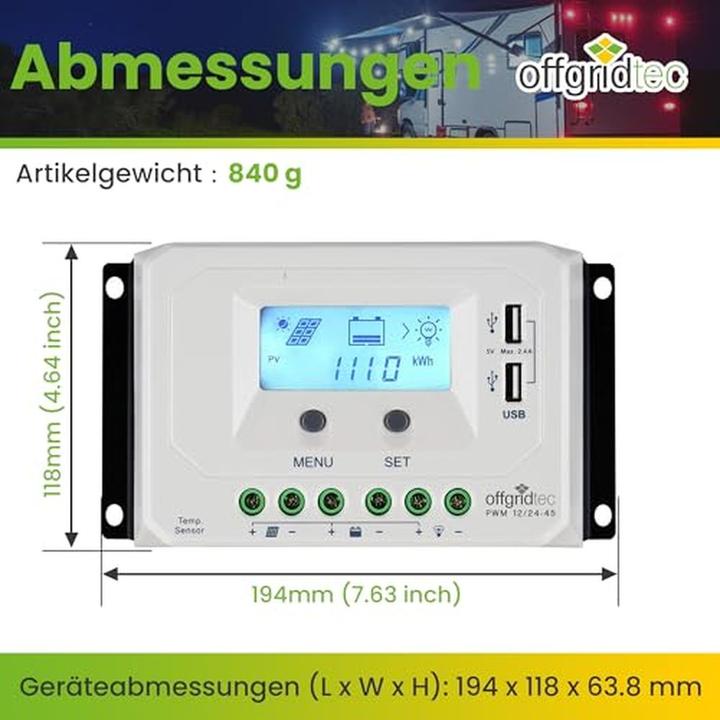 Produktbild Offgridtec PWM Pro Laderegler 12V/24V 45A USB