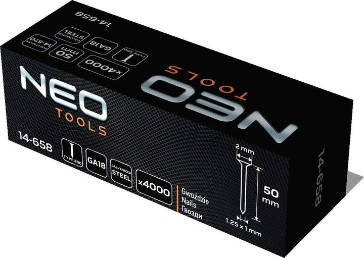Produktbild Neo Verzinkte Nägel für pneumatischen Tacker (14-570), GA18, Typ 300 (F), Länge 50 mm, 4000