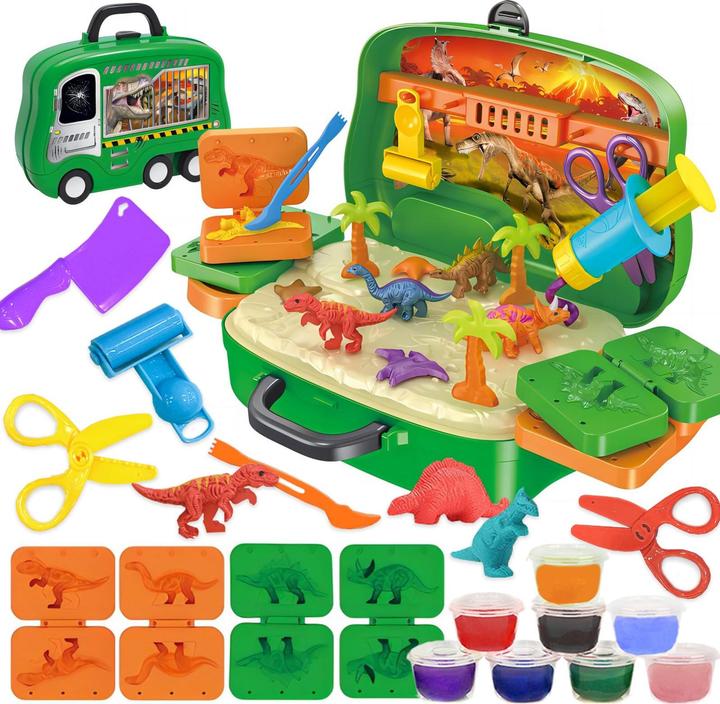 Activity Board Spielknete-Zubehör, Spielknete-Set Dinosaurier-Spielzeug in einem Koffer mit Rädern