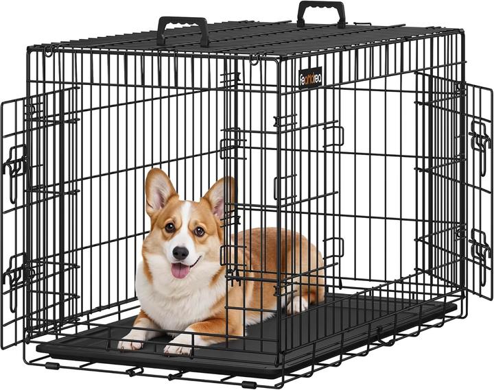 Songmics Hundekäfig Klappbar 2 Türen Kunststoffschale Schwarz