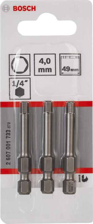 Produktbild Bosch Professional Zubehör Schrauberbit Extra-Hart HEX 4, 49 mm, 3er-Pack (Innensechskant)