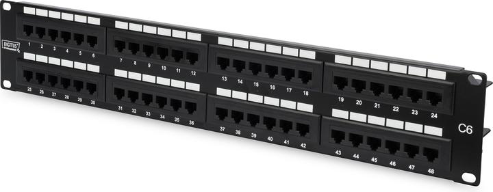 Actual product image Digitus Patch Panel 48,3cm 19Z 48Port 2U Cat6 unshielded black RAL 9005 Cable installation with LSA Leis...