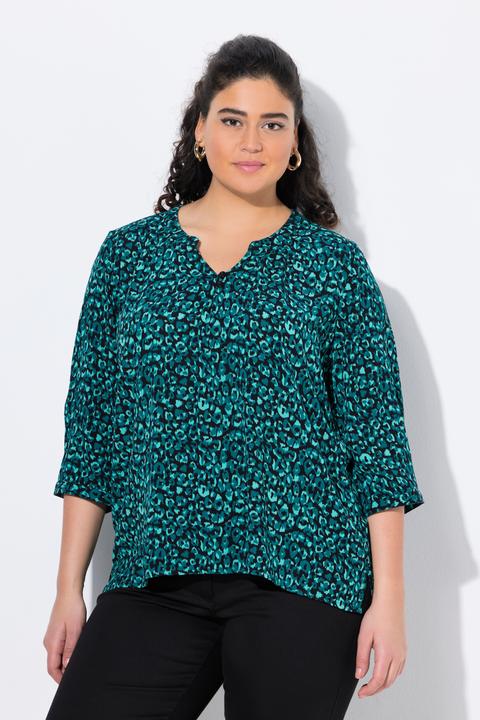 Produktbild Ulla Popken Damen grosse Grössen Tunika, bedruckt, Rundhals, Knöpfe, 3/4-Arm marine 46+ 842837130-46+ (46, 48)