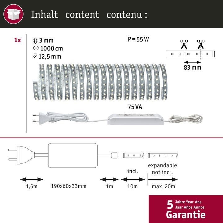 Produktbild Paulmann MaxLED 500 Stripe Set (Warmweiss, 1000 cm, Indoor)