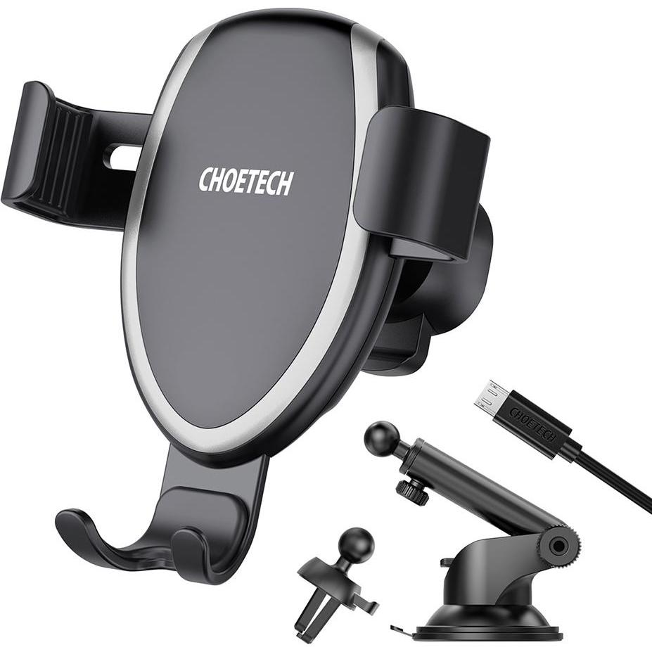 Choetech Qi Wireless Charger 10W Gravity Car Cab Holder Dashboard + Ventilation Grill Clamp + 1.2m M (10 W), Wireless Ch...