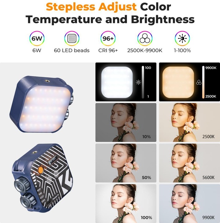 Produktbild K&F Concept RGB LED Video Light, Built-in 2000mA battery (Blue) (Videoleuchte)