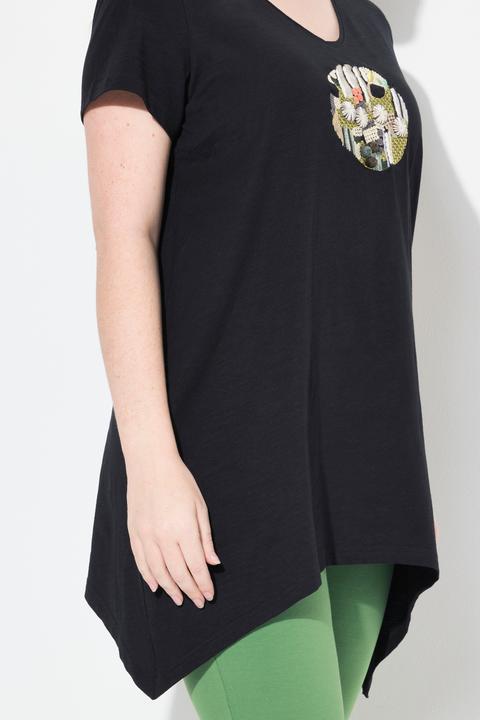 Actual product image Ulla Popken Eco Cotton Embroidered Longline Pointed Hem Tee (46, 48)