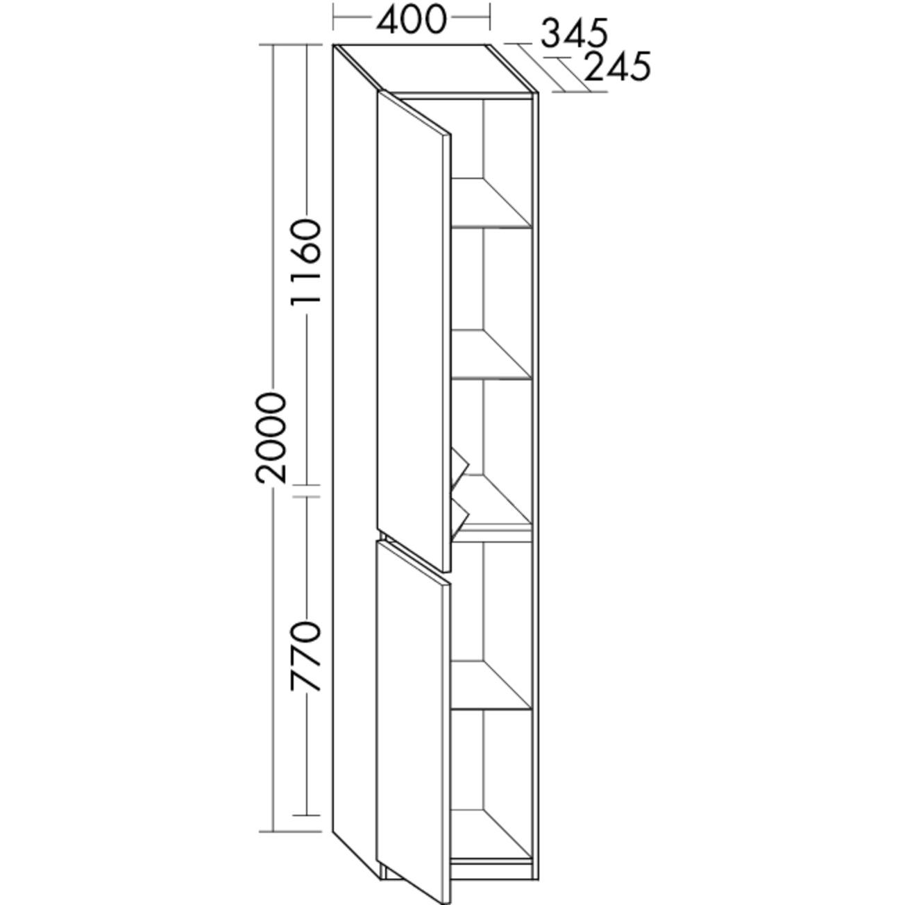 Thumbnail - burgbad, Badezimmerschrank, Lin20 Hochschrank Bodenstehend mit 2 Türen, 2 Winkelablagen, Tiefe 245mm, Türanschlag rech