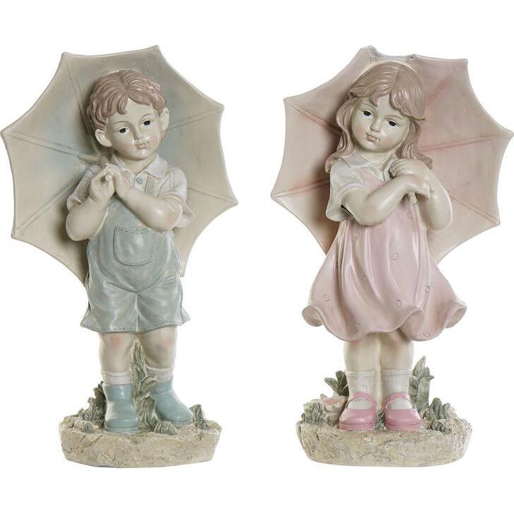 DKD Home Decor, Deko Objekt, Deko-Figur 28 x 20 x 48,5 cm Blau Rosa Kind (2 Stück)
