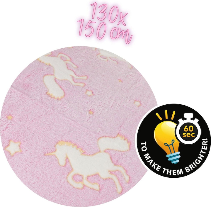 Actual product image Toi-Toys Glow N fun Glow in the Dark blanket unicorn, 130x150cm (130 x 150 cm)