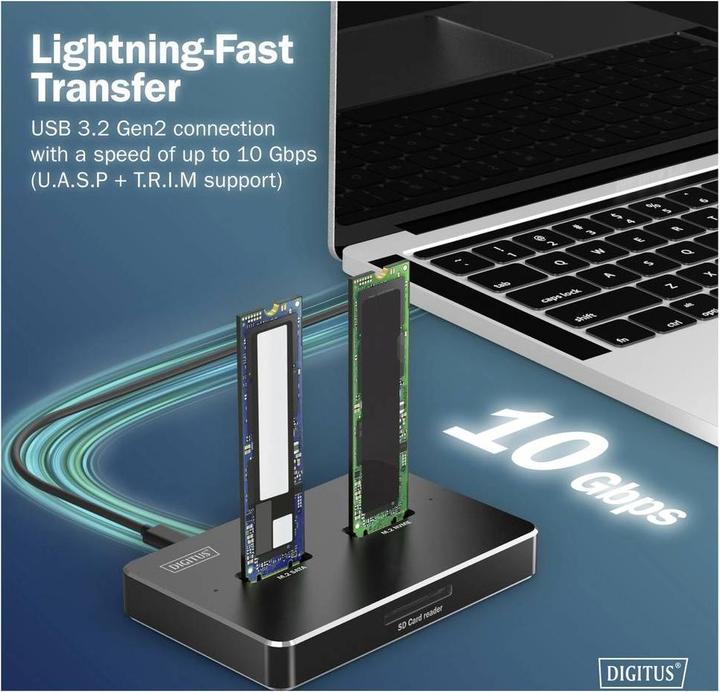 Produktbild Digitus M.2 NVMe + M.2 SATA SSD Docking Station mit SD-Express Kartenleser, USB-C™