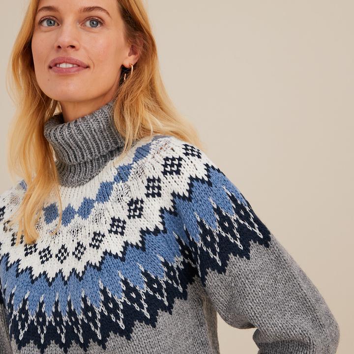 Actual product image Anne Weyburn Grobstrickpullover mit Jacquardmuster und Rollkragen (46)