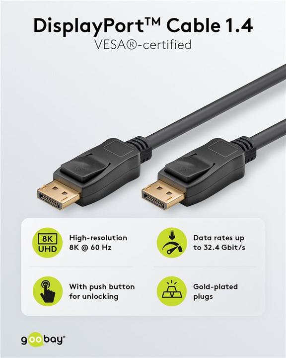 Produktbild Goobay DisplayPort-Verbindungskabel 1.4 (2 m, DisplayPort, 1.4)