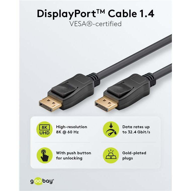 Thumbnail - Goobay DisplayPort-Verbindungskabel 1.4 (2 m, DisplayPort), Video Kabel