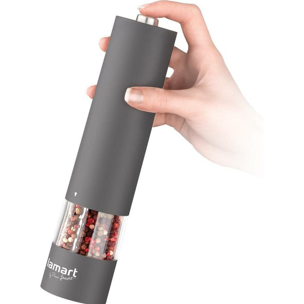 Lamart Elektrische Gewürzmühle Gummi/Pfeffer, Salz/Edelstahl/Grau, Macinapepe + Spargispezie, Grigio