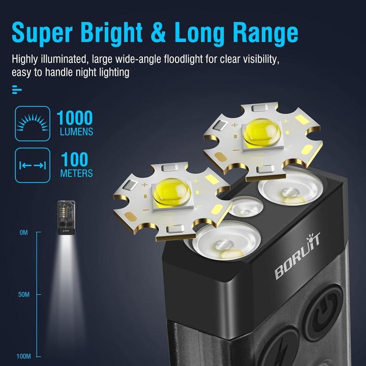 Produktbild Boruit V10 LED-Taschenlampe - 1000 Lumen - Buzzer Alarm - Magnetischer Sockel (Schwarz) (1000 lm)