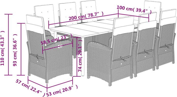 Actual product image vidaXL Garten Essgruppe (200 x 100 x 74 cm)