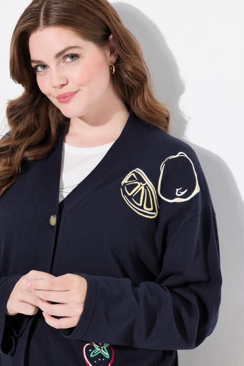 Actual product image Ulla Popken Eco Cotton Long Sleeve Fruit Embroidered Cardigan (50, 52)