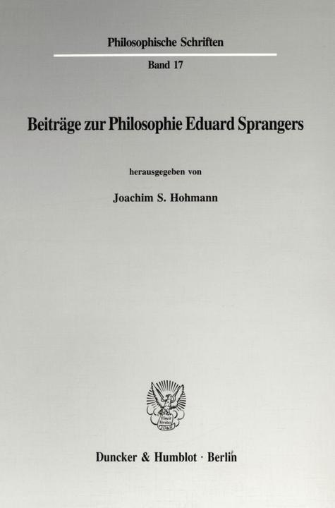 Produktbild Beiträge zur Philosophie Eduard Sprangers. (Deutsch, Joachim S. Hohmann, 1996)
