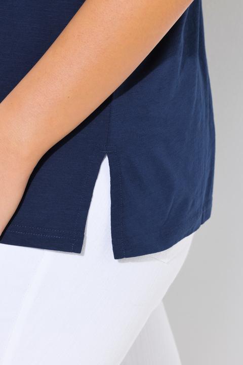 Produktbild Ulla Popken T-Shirt, Denim-Schriftzug, Fransen, Rundhals, Halbarm (50, 52)