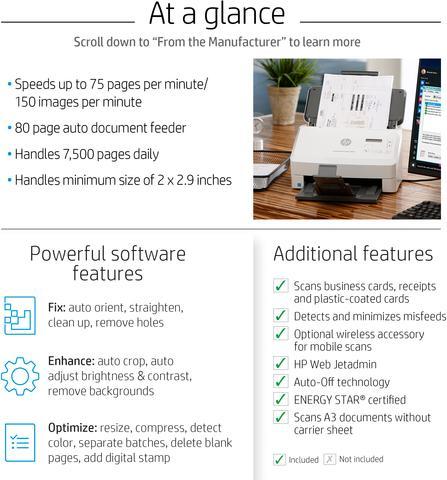 Immagine prodotto HP Scanner ScanJet Enterprise Flow 7000 s3 con alimentazione a fogli (USB)